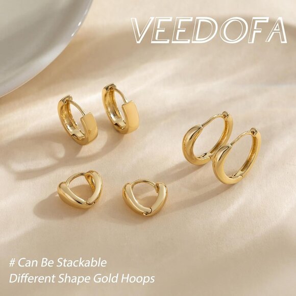 🆕 Women Gold Small Hoop Earrings Trendy Chunky Multiple Piercing Jewelry Gift - Picture 4 of 7